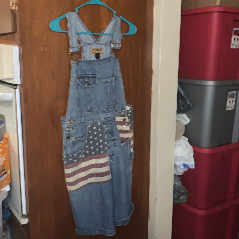Limited Jeans Patriotic American Flag Vintage 90s Overalls Rare- Kids size 16